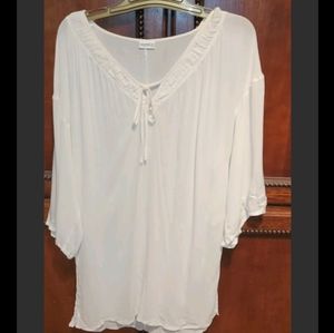 La Perla White Sheer Silk Blend Dress/Cover Bell Sleeves, Mde In Italy, Tie Neck